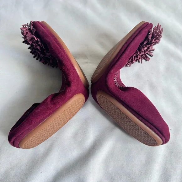 YS YOSI SAMRA Samara Suede Pom Foldable Ballet Flats Size 8 Rosewood NIB - Picture 5 of 10